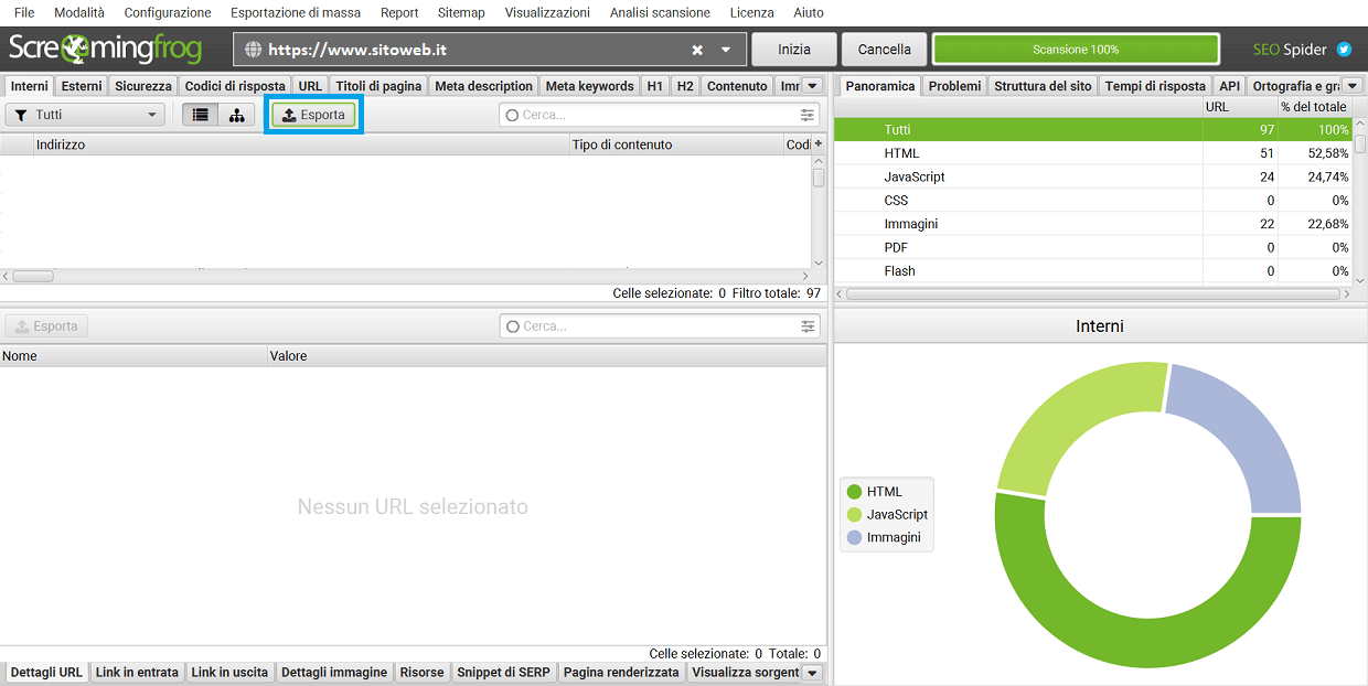 Esegui l'audit local SEO ed esporta il file con i dati