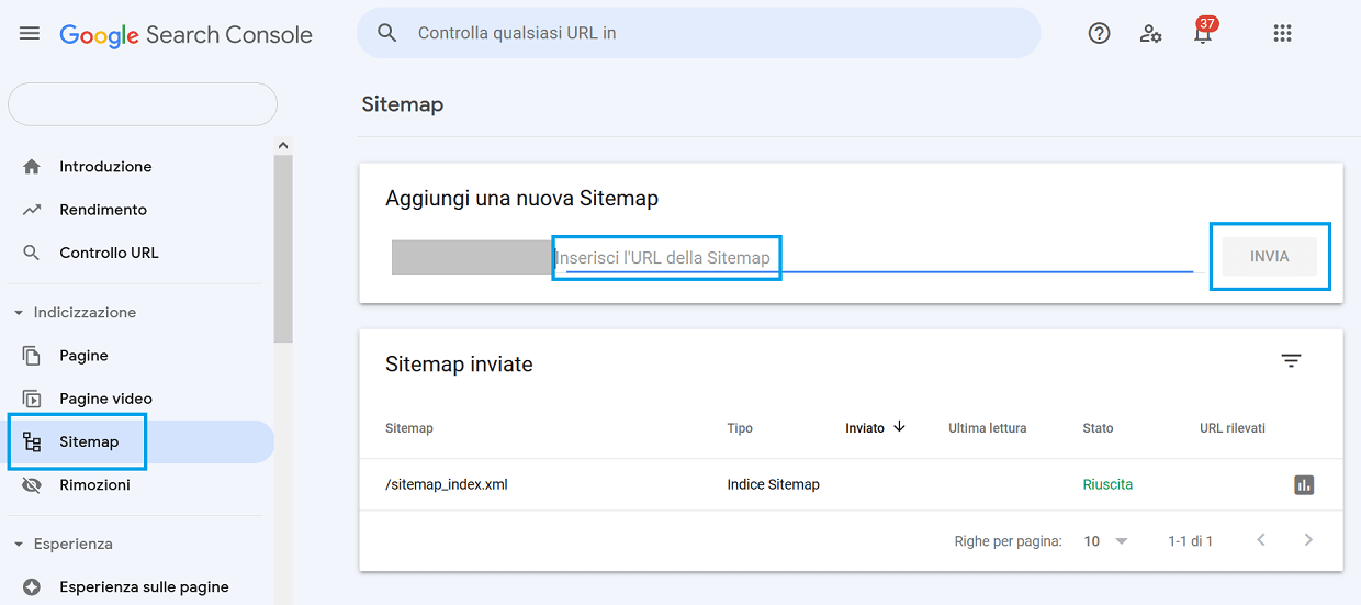 Invia la Sitemap a Google tramite Google Search Console