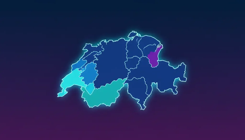 Mappa Svizzera con 4 regioni linguistiche: tedesco 63%, francese 23%, italiano 8%, romancio